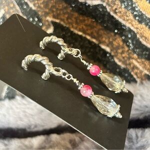 Handcrafted raindrop faceted rutilated quartz elbaite hematite earrings